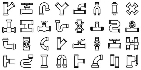 pipe icons set. outline set of pipe vector icons for web design isolated on white background