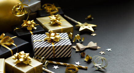 Wall Mural - selective focus/group of gift box and party ornament.merry christmas,xmas and new year celebration c