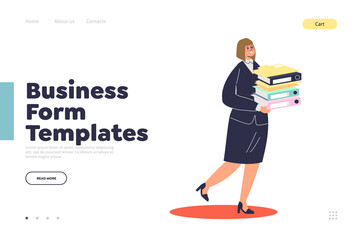 Wall Mural - Business form templates concept of landing page with businesswoman holding pile of documents