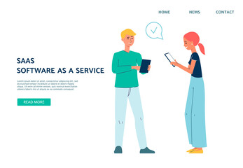 SAAS software a s service computer technology web page flat vector illustration.