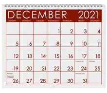 2021: Calendar: Month Of December