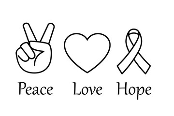 Wall Mural - peace love hope outline icons. clipart image isolated on white background