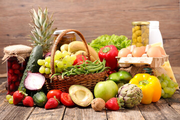 Canvas Print - assorted of organic food on wood background