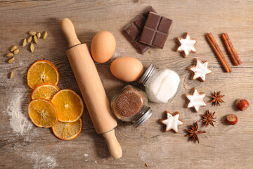 Wall Mural - baking food ingredient- christmas gingerbread cookies