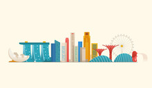 Singapore Skyline. Famous Places And Landmarks.