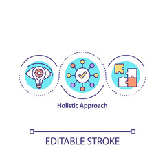  Holistic approach concept icon. Employee holistic perspective idea thin line illustration. Take all details into work account vector isolated outline RGB color drawing. Editable stroke