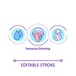 © bsd studio - Excessive drooling concept icon. Saliva in the mouth excess. Medical conditions. Chronic health conditions idea thin line illustration. Vector isolated outline RGB color drawing. Editable stroke