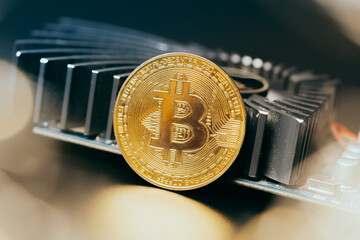 Wall Mural -  Bitcoin and new virtual money for electronic processor board cryptocurrency