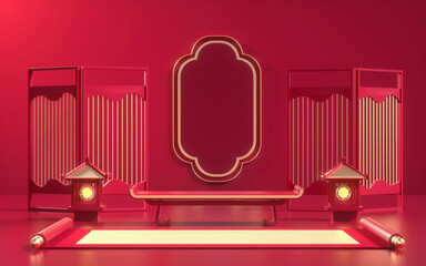Wall Mural - Creative drawing of 3D Chinese style product display platform