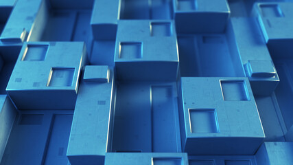 Sticker - Futuristic blue sci-fi wall 3D render