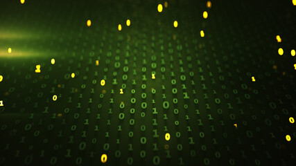 Wall Mural - binary code matrix with glowing green symbols 3d render