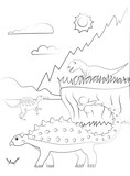 Fototapeta Dinusie - Coloring page outline of dinosaur on the background of nature.