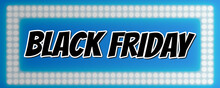 Black Friday, Shopping Banner, Blue. Sales Banner Shopping With Light Bulbs.