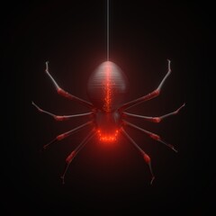 glowing red spider in the dark. suitable for horror, halloween, arachnid and technology themes. 3D illustration