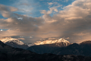  Dramatic clouds above the Panchahuli mountain range in the Himalayan village of Munsyari in Uttarakhand.