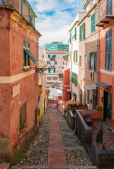 Wall Mural - Narrow alley in the sea district of Boccadasse in Genoa (Liguria, Italy)