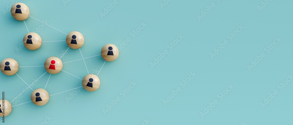 Teamwork organization structure and social network concept 3D Rendering - obrazy, fototapety, plakaty 