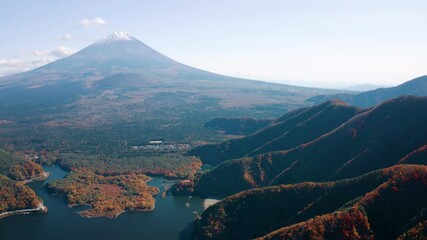 Poster - 紅葉の精進湖と富士山空撮