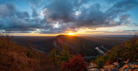 Wall Mural - A Panoramic View of the Sunset From Atop Mount Tammany at the Delaware Water Gap