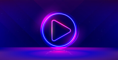 wide gaming background with glowing play button. press to play. start button.