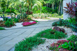 Gravel garden, decorated with white shell, brown stone, colorful ground cover plant