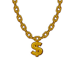 golden chain with dollar symbol. isolated on white background vector graphics art. design for sticke