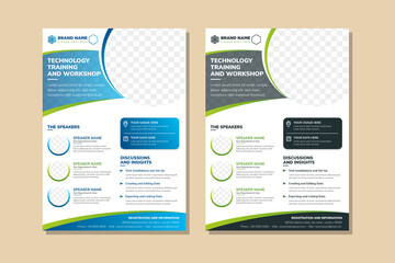 Wall Mural - technology training and workshop flyer design template use vertical layout. circle space for photo c