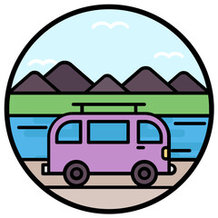 Canvas Print - Flat Campervan Vector 