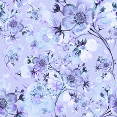   Seamless pattern watercolor gentle spring flowers with buds
