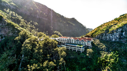 Panoramic mountains view from Hotel Eira do Serrado viewpoint above the Nun's Valley on Madeira Island Portugal