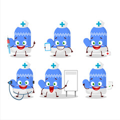 Sticker - Doctor profession emoticon with new blue gloves cartoon character