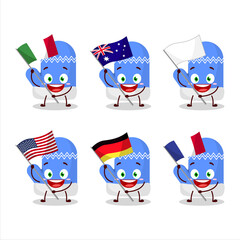 Poster - New blue gloves cartoon character bring the flags of various countries