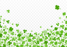 Shamrock Or Clover Leaves Flat Design Green Backdrop Pattern Vector Illustration Isolated On Transparent Background. St Patricks Day Shamrock Symbols Decorative Elements.