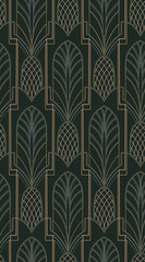 seamless pattern with leaves, pineapple, art deco graphic style for modern wallpaper, and gift wrapping