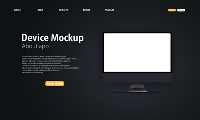 Wall Mural - Blank device mock up. Realistic computer monitor with blank screen and shadow. Dark theme. Web page tamplate. Electronic devices mockup set. Modern technology. Vector EPS 10.