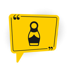 Sticker - Black Russian doll matryoshka icon isolated on white background. Yellow speech bubble symbol. Vector.