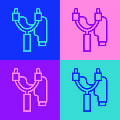 Poster - Pop art line Slingshot icon isolated on color background. Vector.