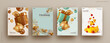 © lauritta - Set of Christmas and New Year holiday gift cards. Xmas banners, web poster, flyers and brochures, greeting cards, group bright covers. Design realistic Christmas decoration objects gift box and ball.