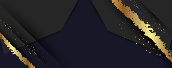 Wall Mural - Abstract art gold design black background universal Banner Christmas and New Year festive background dressing luminous shiny color golden. Vector