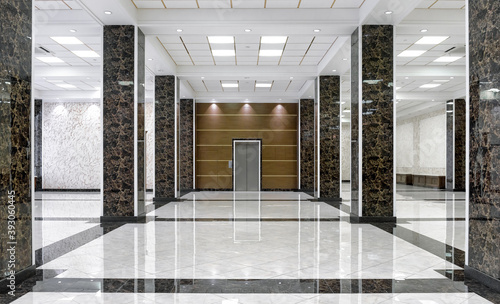 Clean floor in commercial lobby, marble shiny tiles in office hall