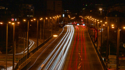 traffic on highway at night