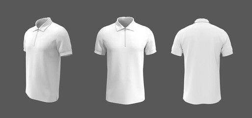 Wall Mural - Blank collared shirt mockup, front, side and back views, tee design presentation for print, 3d rendering, 3d illustration