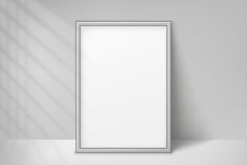 Wall Mural - mockup silver frame photo. shadow on wall. mock up artwork picture framed. vertical boarder. empty b