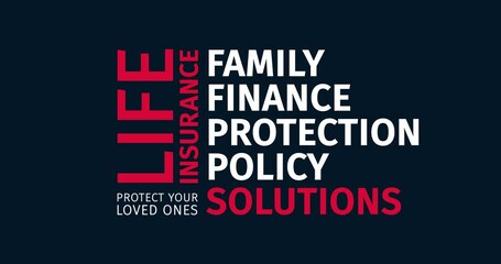 Wall Mural - Life insurance. Protect your loved ones. Animated word cloud text. Kinetic typography Animation.