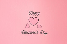 Greeting Letter For Valentine's Day. Three Pink Hearts On A Background Of The Same Color