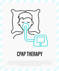 cpap therapy for sleep apnea, insomnia. thin line icon. medical equipment. vector illustration.