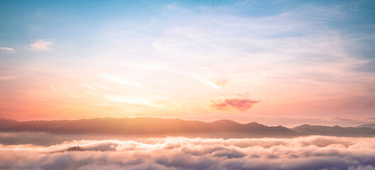 Wall Mural - celestial mountain landscape and dramatic sky sunrise background. ai yerweng, bethong, yala, thailan