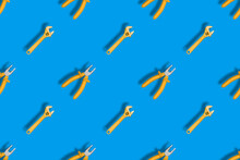 Tools Seamless Pattern. Background From Wrench And Pliers With Rubber Pads.