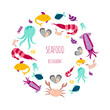 © StacyL - Vector illustration of sea animals for seafood restaurant or café banner, poster, clothes, logo, advertisement design. Pattern for template, signage, billboard, printing, booklet, package, menu design