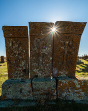 Armenian Cross-stones, Khachkars At Noratus Cemetary. The Cemetery Has The Largest Cluster Of Khachkars In Armenia.